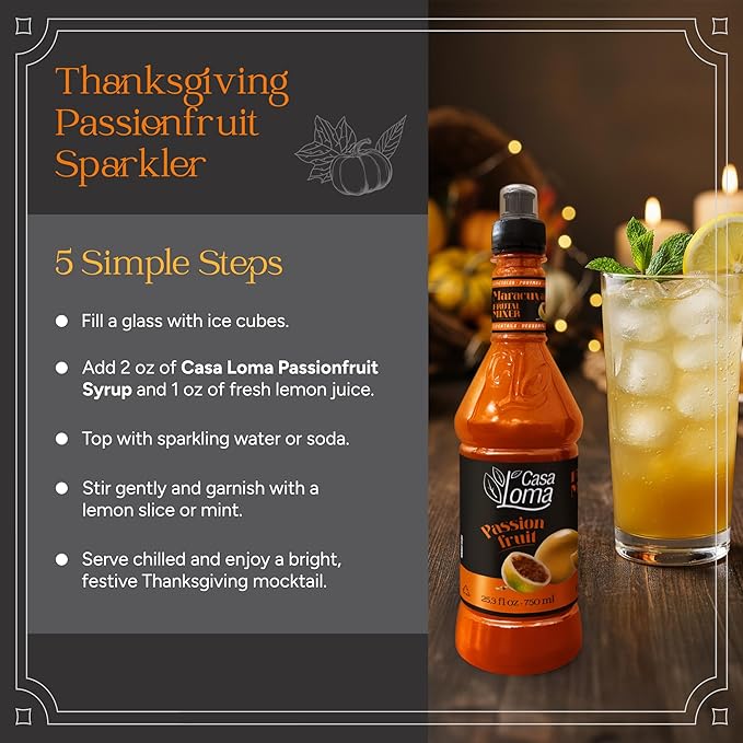 Casa Loma Premium Passionfruit Syrup – 750 ml Authentic Colombian Gourmet Artisan Crafted Syrup Sauce for Beverages, Desserts, Cooking & Mixology, Made with Real Fruit, Vegan, Non-GMO, and Gluten-Free