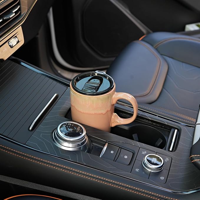 Bosmarlin Ceramic Travel Coffee Mug with Handle and Lid, 18 oz, Portable Coffee Cup for Car Cup Holder, Microwave and Dishwasher Safe, Reactive Glaze (Light Orange) - Image 5