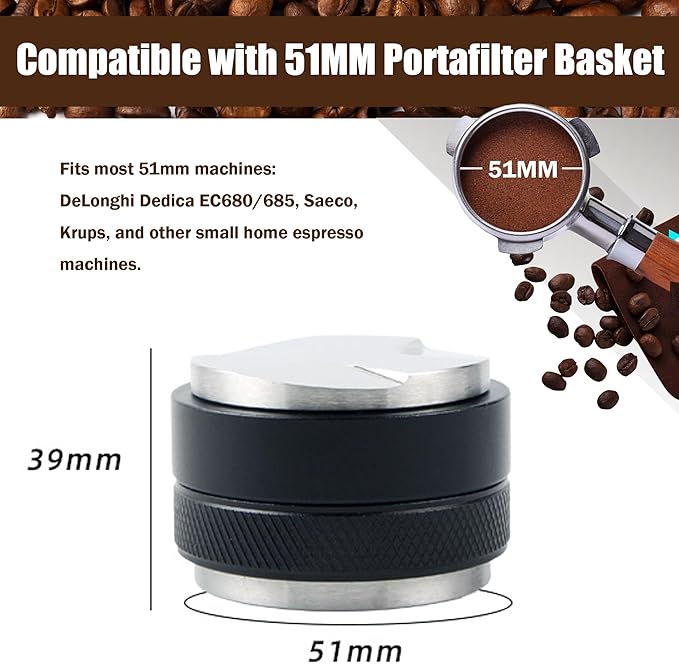 51mm Dual Head Coffee Distributor & Tamper – Adjustable Depth Espresso Leveler and Hand Tamper Tool for Professional Barista Use