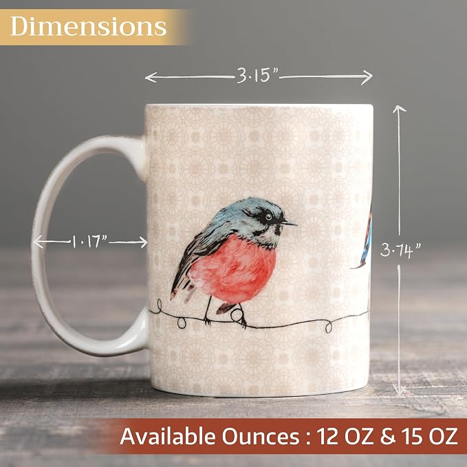 Maison d' Hermine Coffee Mug with Handles Tea Cups (12 Ounce, Pack of 1) | Fine Bone China Coffee Mugs for Hot Beverages Cappuccino Latte Home Restaurant Hotel Spring Summer -Birdies on Wire - Robin - Image 4