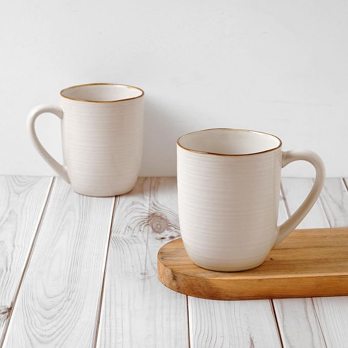 famiware Tempus Coffee Mugs Set of 4, 14 oz Coffee Cup Set, Stoneware Mugs with Handle for Coffee, Tea, Cocoa, Milk, Cappuccino, Microwave Safe - Antique White - Image 3