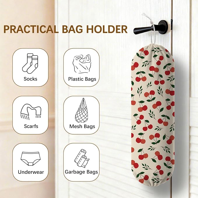 Plastic Bag Holder Cherry Bag Holder Dispenser, Plastic Grocery Bag Organizer & Wall Mount Paper Trash Bags Saver Storage for Kitchen Home Pantry Decor, Shopping Bags Storage Dispenser - Image 4