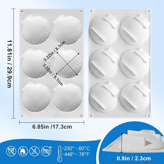 Shell Shaped Silicone Molds, Large Seashell Baking Molds 6-Cavity | Marine Theme Chocolate Cake Fondant Molds for Biscuit Baking Cake Decora 3D Ocean Epoxy Resin Crafting Projects, Non-stick - Image 3
