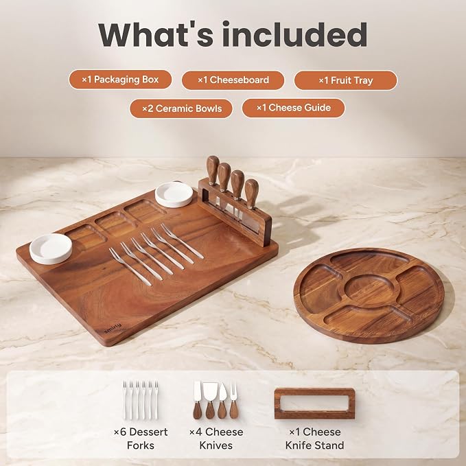 SMIRLY Charcuterie Board Set with Serving Accessories, Large Walnut | Housewarming, Wedding, Bridal Shower and Birthday Gift for Women, Ideal for Serving Cheese, Snacks and Appetizers - Image 2