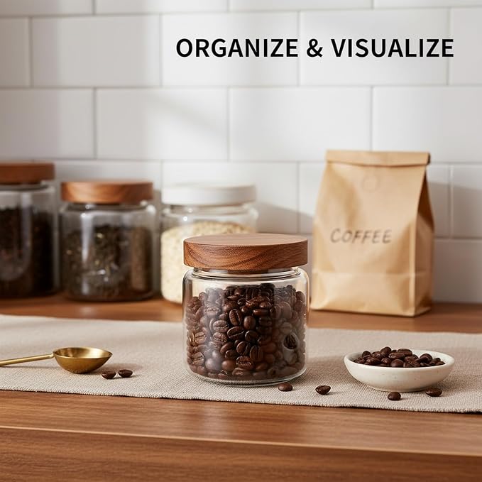 Clear Glass Storage Jar with Natural Acacia Wood Lid for Pantry Organization - Image 3