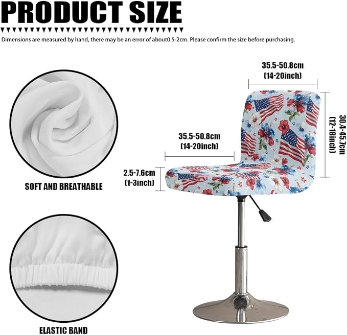 USA Flag Flower Bar Stool Covers, 2 Pcs Bar Stool Slipcover Decorative Soft Bar Stool Chair Covers for Dining Room Cafe Kitchen Chair Seat Protector - Image 7
