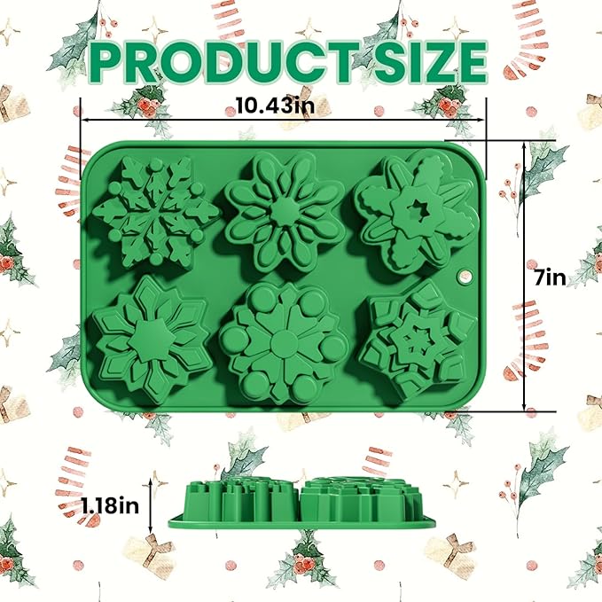 Snowflake Silicone Molds, 2Pcs Christmas Chocolate Snowflake Mold for Xmas Holiday Cake Cookie Soap Muffin Jelly Ice Cube Making Winter Party Home Decorations