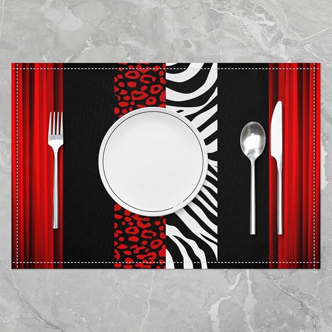 Feelyou Kids Leopard Zebra Placemats Set of 4 18"x12" Ombre Red Black Table Place Mats, Set for Decor Cheetah Placemat for Kitchen Dining Table Decor Indoor Outdoor Animal Print - Image 2