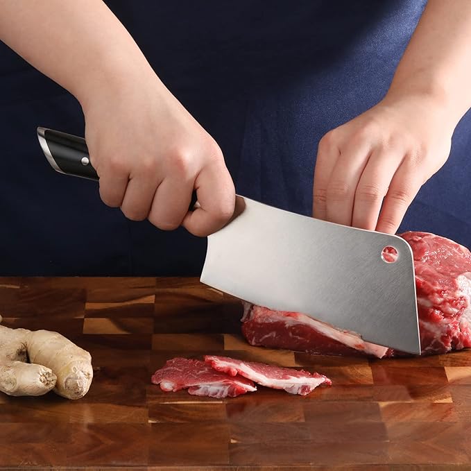 Cangshan HELENA Series German Steel Forged Cleaver Knife Block Set (7-Piece, Black)