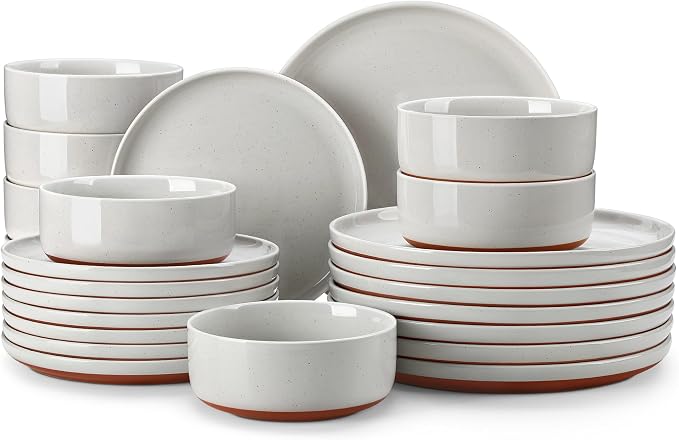 MALACASA Plates and Bowls Sets, 24 Pieces Modern Ceramic Dinnerware Set for 8 Kitchen Dinner Set Stoneware Dishware Dishes Set Microwave and Dishwasher Safe, Grey, Series TARA by MALACASA