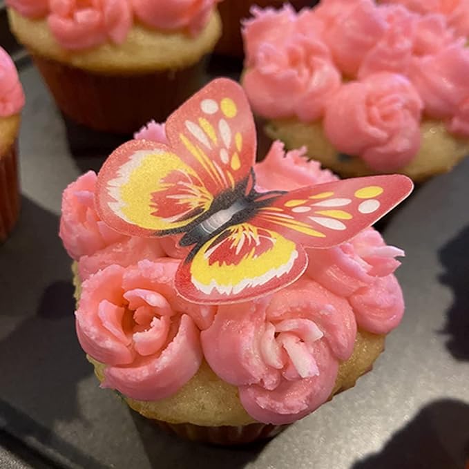 Weraru 48Pcs Edible Cake Butterfly Decoration Cake Toppers Birthday Party Cupcake Toppers Mixed Size & Colour - Image 7