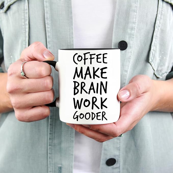 Veracco Coffee Make Brain Work Gooder Mug Funny Coffee Lover Gift Humorous Idea Family Friends Birthday Presents Sarcastic Office Berserk Tea Cup Caffeine Addict Brain Booster Gooder Vibes - Image 5