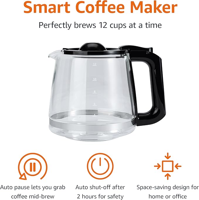 Amazon Basics 12 Cup Drip Coffee Maker with Glass Carafe (1.9 Qt), Auto Shut-off, Auto Pause, Removable Filter Basket, Black & Silver - Image 3