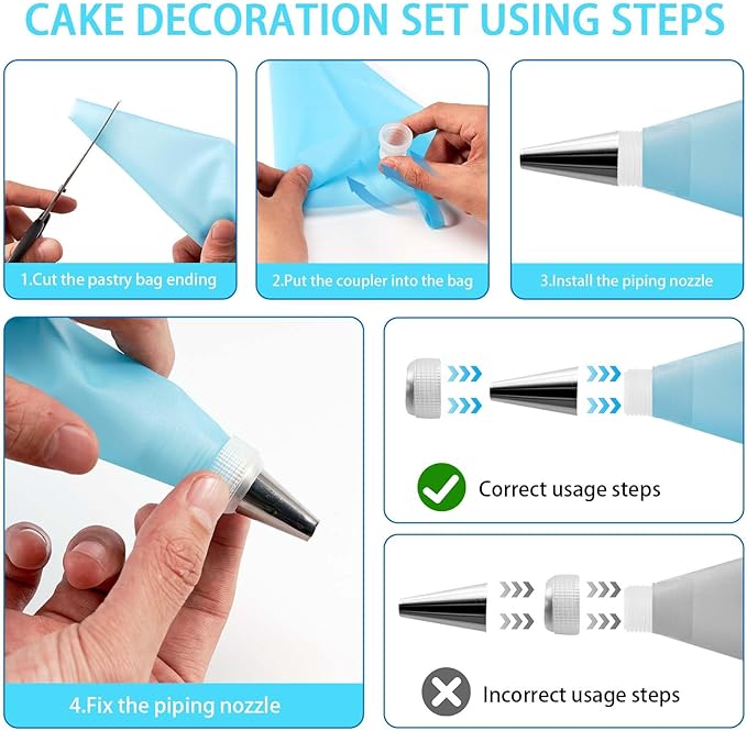 34PCs Cake Decorating Kit–Piping Bags and Tips Set With 24 Stainless Steel Piping Tips,2 Reusable Silicone Piping Bags,3 Smoothers, 2 Couplers,2 Bag Ties & 1 Brush for Baking & Cake Decoration
