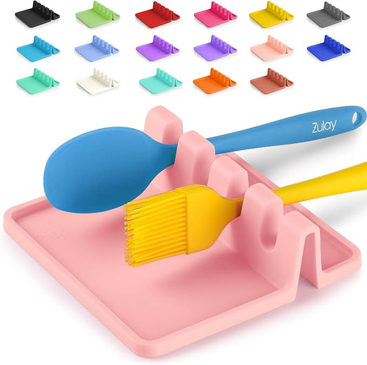 Zulay Kitchen Silicone Utensil Rest with Drip Pad for Multiple Utensils - BPA-Free, Heat-Resistant Spoon Rest & Spoon Holder for Stove Top - Kitchen Utensil Holder for Ladles & Tongs - Pink by ZulayKitchen