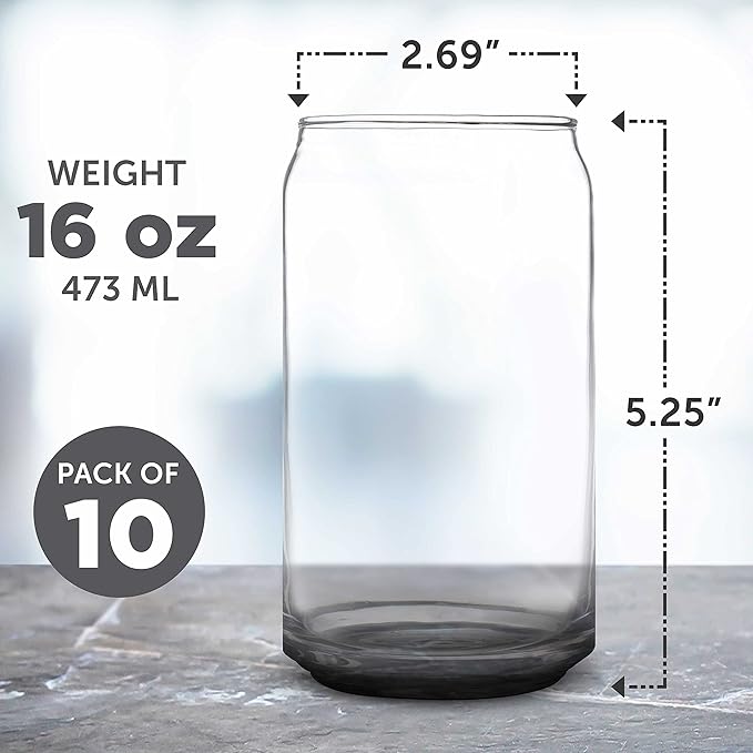 DISCOUNT PROMOS Beer Can Glasses Set of 10, 16 oz. Pint Sized, Soda Can Shape, Glassware, Black