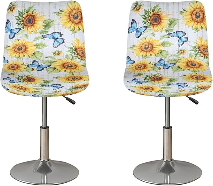 Sunflower Butterfly Bar Stool Covers Seat Covers for Dining Room Chairs Stretchable High Mid Low Swivel Chair Seat Covers by Sellikakes