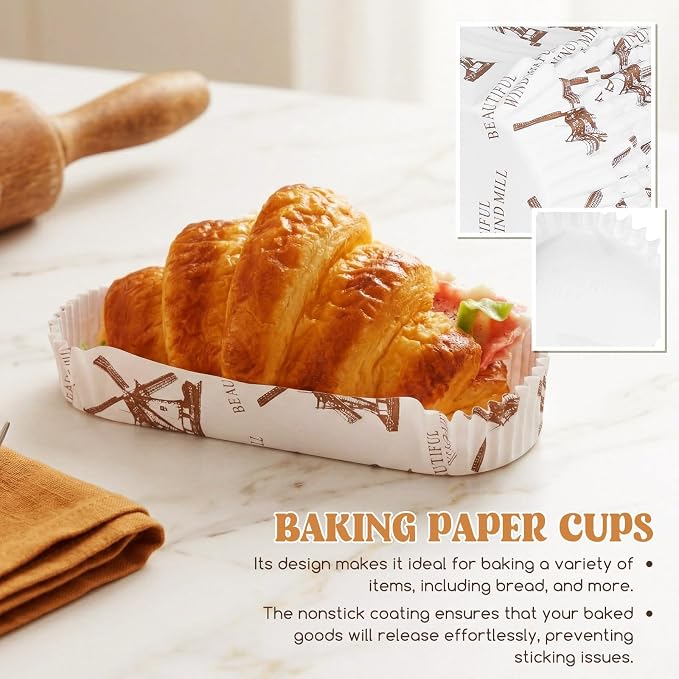 Kichvoe Baking Liners Elegant Chic Pattern Prevents Warping and Breaking and 100pcs Non-stick Paper for High-temperature Resistant Parchment Liner Baking Cups Bread Pizza - Image 7