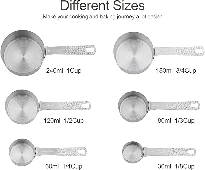 Measuring Cups and Spoons Set 14, 18/8 Stainless Steel Measuring Cups and Spoons Set for Baking & Kitchen, Metric & US Measure 6 Cups & 7 Spoons with Leveler