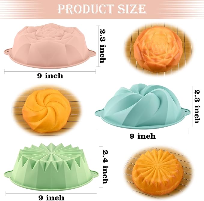 HUAKENER Flower Shape Cake Molds, 3 Pcs Silicone Cake Molds | Nonstick Silicone Cake Pan for Jello Cakes, Cheese Cakes, Strawberry Shortcake, Brownie Tart Pie - Image 3