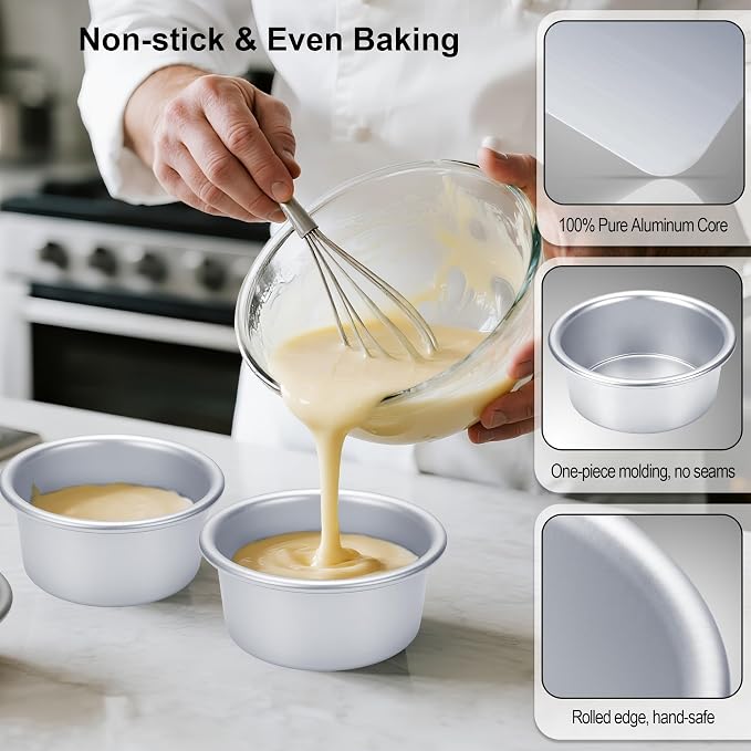 6 Inch Cake Pans, 2PCS Nonstick Small Cake Pans With 60PCS Parchment Paper | Aluminum Pans for Birthday Smash Layer Cakes, Round Cake Pans for Home Kitchen, Leak proof &6 X 3 Inch, Heavy Duty &Oven Safe - Image 3