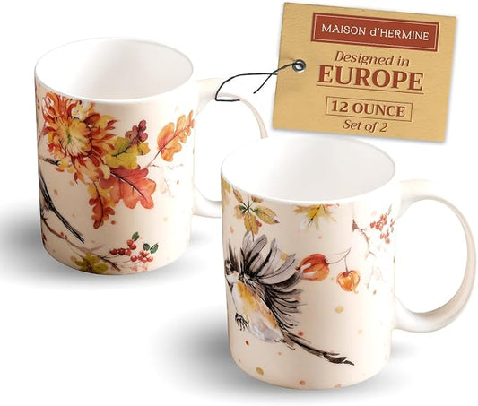 Maison d' Hermine Coffee Mug with Handles Tea Cups (12 Ounce, Pack of 2) | Fine Bone China Coffee Mugs for Hot Beverages Cappuccino Latte Home Restaurant Hotel Spring Summer -Kelim - Prairie by MaisondHermine