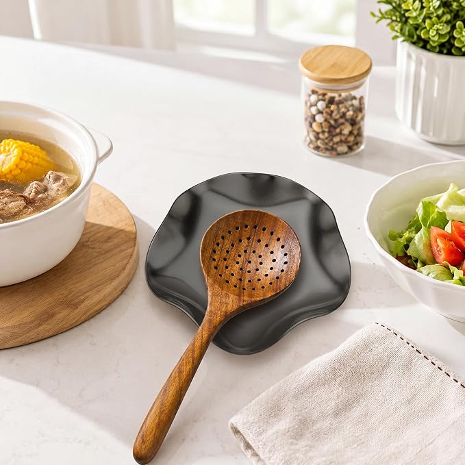 VanlonPro Stainless Steel Spoon Rest, Spatula Ladle Holder, Stainless Steel Utensil Spoon Rest Holder, Brushed Finish, Dishwasher Safe 5.9 Inch (Flower Black 1PC) - Image 4