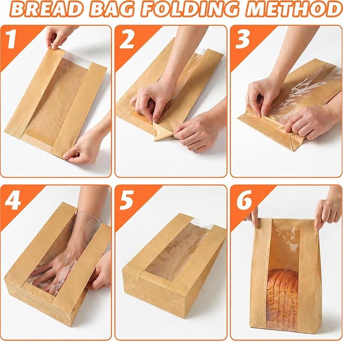 Bread Bags for Homemade Bread, 100PCS Bakery Bags with Window | Kraft Paper Bread Packaging Bags with Sealing Stickers for Sourdough, Loaves, Cookies & Baked Goods, Perfect for Home Bakers - Image 3