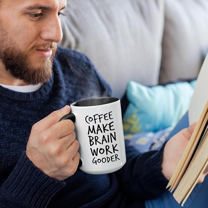 Veracco Coffee Make Brain Work Gooder Mug Funny Coffee Lover Gift Humorous Idea Family Friends Birthday Presents Sarcastic Office Tea Cup Caffeine Addict Brain Booster Gooder Vibes - Image 3