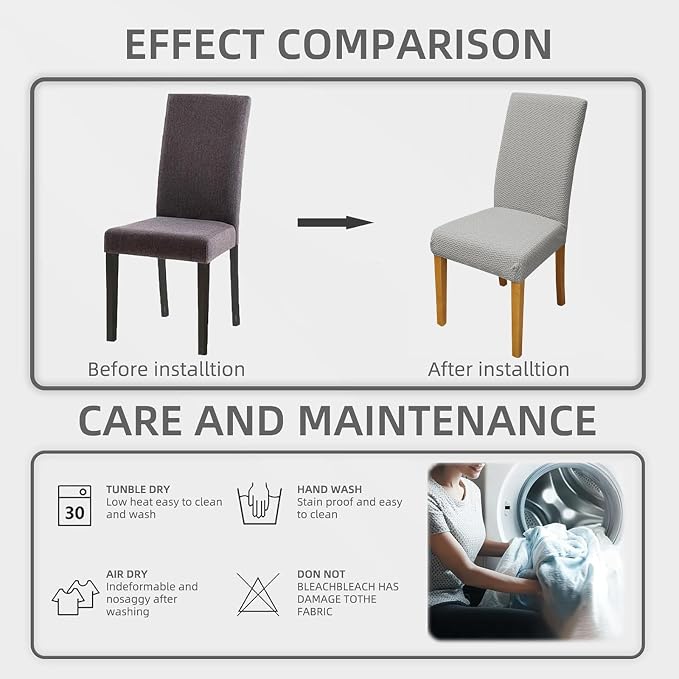 Promindfly Dining Chair Covers, 3D Jacquard Fabric Chair Covers for Dining Room, Anti-Scratch Chair Covers Set of 6, Stretch Washable Dining Chair Covers for Kitchen, Hotel - Image 6