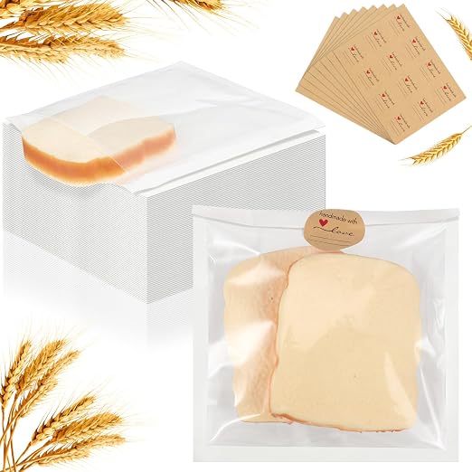 Outus 100 Pcs Cookie Packaging Bags with Seal, 7.1 x 7.5 Inch Bakery Pastry Bags with Window, Heat Sealable Grease Resistant Paper to Go Bake Sleeves for Gift Giving Donut Bread Sandwich (White) by Outus