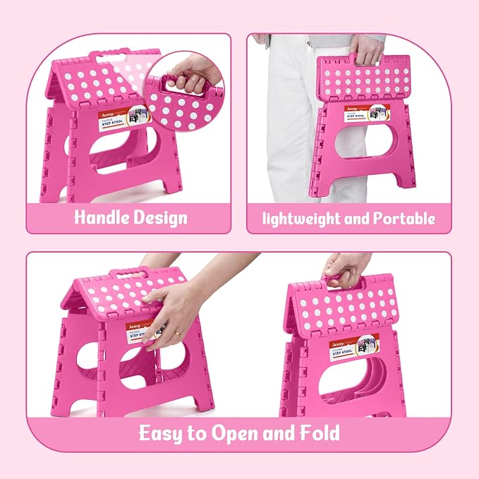ACSTEP 11" Folding Step Stool for Kids and Adults, Holds 300 lb, Rose red | Heavy Duty Collapsible Foot Stool, Lightweight with Built-in Handle, Non-Slip for Adults Kitchen Bathroom Bedroom Outdoor - Image 7