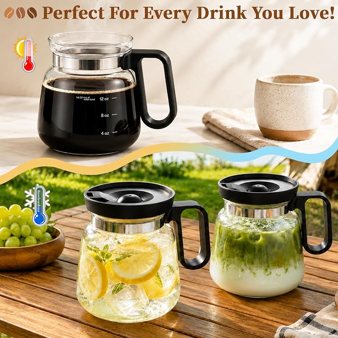 2 Pack Coffee Pot Mug, 16oz Tiny Brew Coffee Pot Coffee Mug, Thick Borosilicate Glass Mini Coffee Pot Mug with Lid for Iced Coffee, Cute Coffee Cup Gift for Coffee Lovers - Image 6