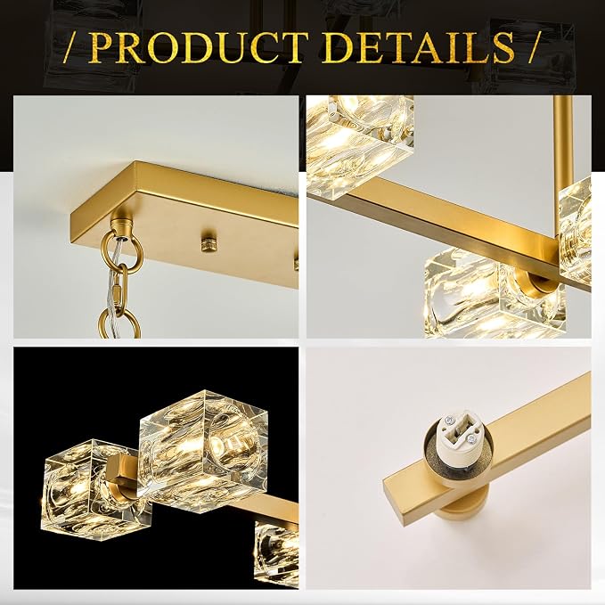 Modern Crystal Chandelier 8-Light Gold Sputnik Ceiling Pendant Lights L 31.5" Dining Room Hanging Light Fixture for Kitchen Island Over Table Living Room Bedroom - Image 9