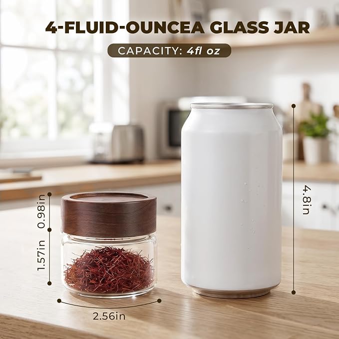 4 Pack 4 oz Glass Jars with Lids, Small Mason Jars with Airtight Acacia Wood Lid, Glass Spice Jars for Kitchen Pantry Organization, 4oz Small Jars for Spices, Nuts, Herbs & Seasoning - Image 3