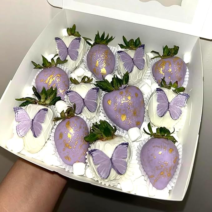 48PCS Wafer Paper Butterfly Cake Toppers YOcity Edible Butterflies for Cake Decorations Purple Butterfly Cupcake Toppers for Birthday Party Wedding Food Decorations (Purple) - Image 4