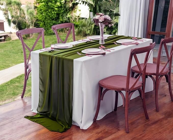 MDS Pack of 10 | Olive Green | 10ft Chiffon Table Runner 29x120 Inches Long Romantic Rustic Sheer Gauze Runner for Wedding Bridal Shower Birthday Banquets Engagement Spring Easter Boho Decorations - Image 6