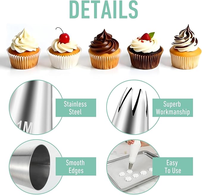 5Pcs 1M Cake Piping Tips, Cake Decorating Tips Seamless Icing Tipss Cupcake Piping Tipss Baking Tools for DIY Art