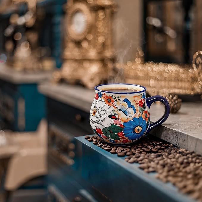 ALMA 12oz Handpainted Ceramic Tea Mugs | Microwave & Dishwasher Safe, Ideal for Morning Coffee Tea, Home Kitchen Dining Room Display, For Home Makers & Women - Image 4