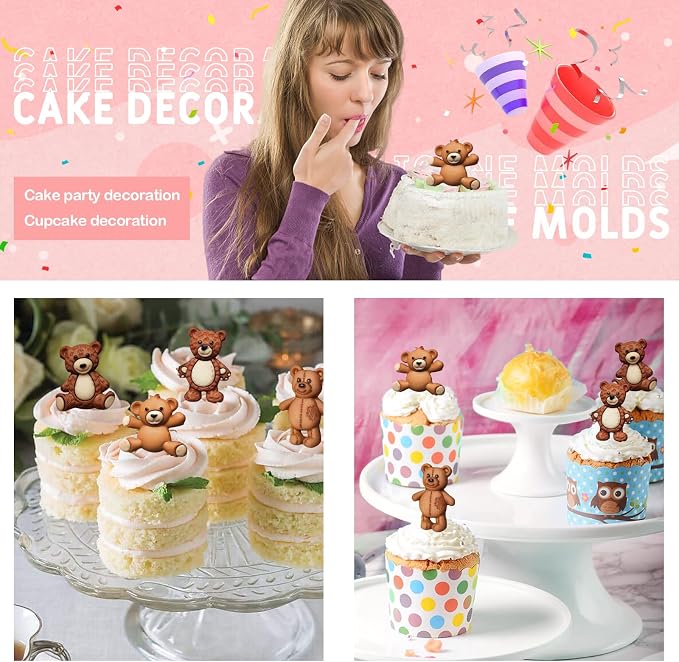 MEMOVAN Bear Silicone Fondant Mold 3pcs Bears Candy Chocolate Molds For Teddy Bear Cake Decoration Cupcake Topper Polymer Clay Resin Epoxy Gum Paste Mold - Image 4