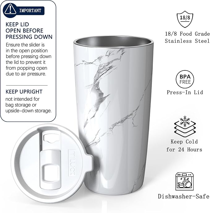TILUCK 20 oz Insulated Coffee Tumbler with BPA-Free Lid | Travel Coffee Mug, Dishwasher Safe, Cup Holder Friendly, Double-Wall Vacuum Insulation for Hot & Cold Drinks, Marble - Image 2