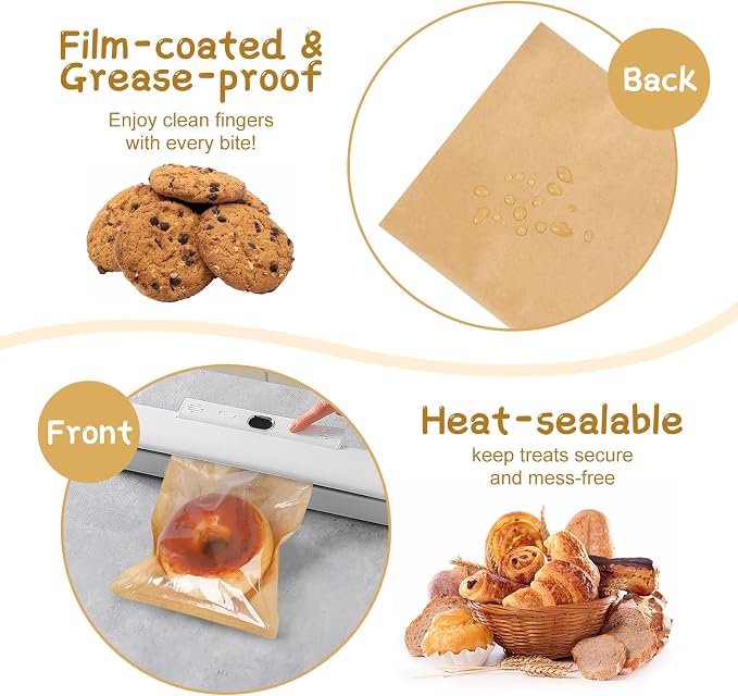 SUREHOME Cookie Bags Small Brown Paper Bags with Window 100 Pcs Thank You Stickers 5.7 x 6.5 Inch Individual Heat Sealable Kraft Bakery Bags for Gift Giving, Treats, Snacks, Baked Goods Packaging - Image 3