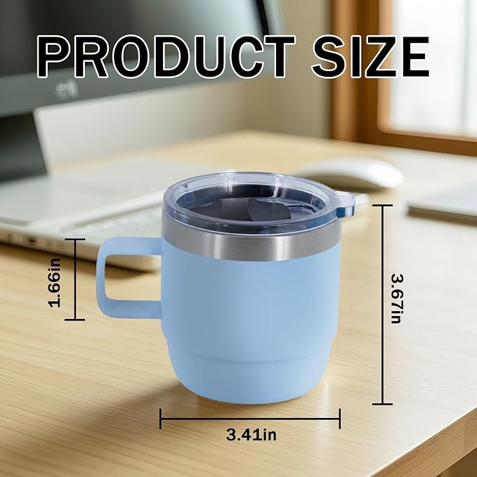 10 oz Stackable Mug, Stainless Steel cup with handle, Vacuum Insulated Espresso/Coffee Mug, shot Glass Set for 1-Piece Set for Coffee, Spirits, Wine, Tea - Sky Blue - Image 2