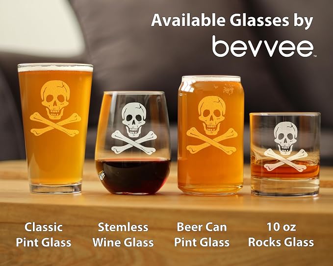 Bevvee Skull and Crossbones Stemless Wine Glass - Skull Decor and Jolly Roger Flag Gifts - Large 17 Oz Glasses - Image 5