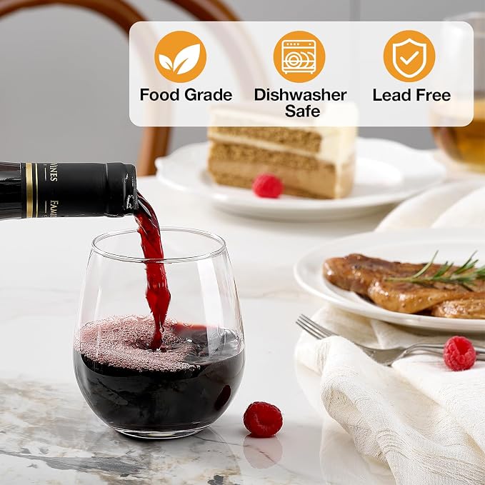 Meolibour® Large Stemless Wine Glasses Set of 6, 17 Ounces Red & White Wine Glasses Tumbler for Party, Clear Drink Glasses, Ideal Wine Accessories Gift, Lead-free, Dishwasher Safe - Image 3