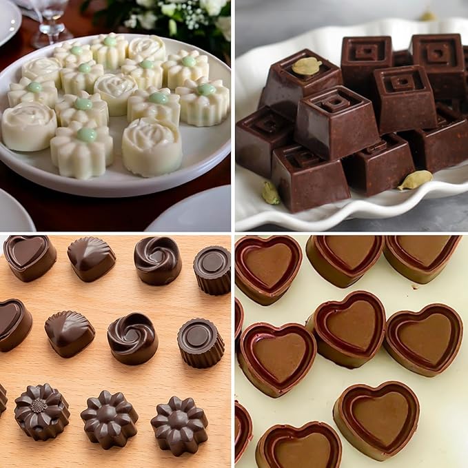 6 Pcs Silicone Chocolate Mold Set - Food-Grade Non-Stick Candy Molds Cookery Moulds for Chocolate, Candy, Jello, Soap & Crayon - Classic Shapes