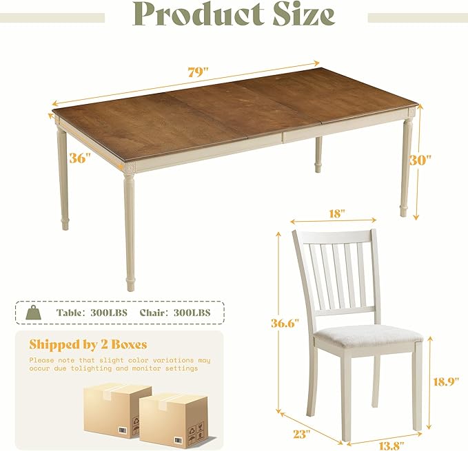 AMERLIFE 9 Piece Farmhouse Dining Table Set with 79" Table, Cream | Solid Rubberwood Frame, 8 Chairs Included, Farmhouse Design, Upholstered Seating, Rustic Cream Finish - Image 2
