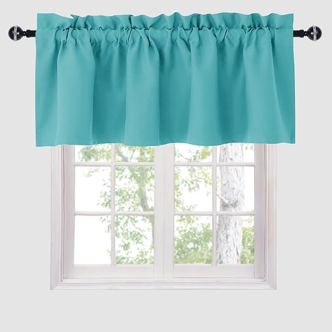 Hiasan Blackout Valance Curtains for Solid Room Darkening Rod Pocket Valances for Windows, 52 x 18 Inches Length, Turquoise, 1 Panel by Hiasan
