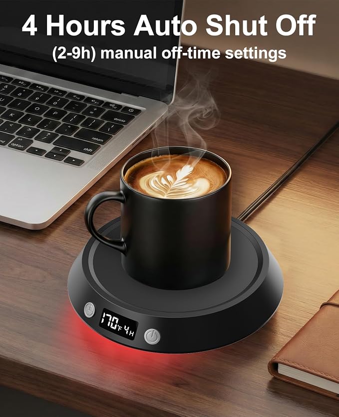 Kepwam Coffee Mug Warmer - 50W Electric Coffee Warmer for Desk 3 Temp Settings & 2-9 Timer Smart Cup Warmer for Desk Candle Warmer Plate with LED Lights Beverage Tea Milk Warmer for Home & Office - Image 3