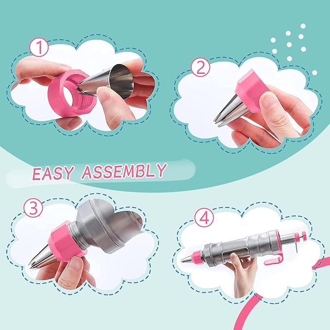 Dessert Decorating Syringe Set, Pink Icing Decoration Set Stainless Steel Cupcake Injector/Decorating Icing Set with 6 Nozzle, 3 Scrapers, 2 Brushes for Baking Biscuit Cake Decoration